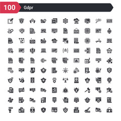 100 gdpr icons set such as account, key, document, gear, lock, gdpr, photo, id card, finger