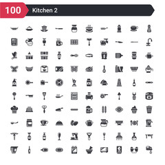 Plakat 100 kitchen icons set such as mixer, recipe, microwave oven, mortar, stove, tray, kitchen board, wine bottle, measuring cup