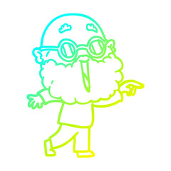 cold gradient line drawing cartoon joyful man with beard pointing finger