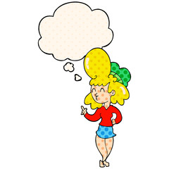cartoon woman with big hair and thought bubble in comic book style