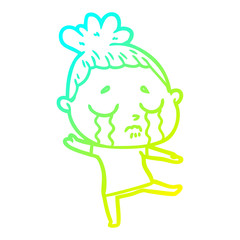 cold gradient line drawing cartoon crying woman