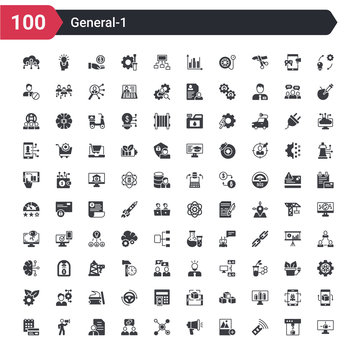 100 general icons set such as 3d modeling, active sensor, add photos, advertising agency, advertising networks, affiliate link, agent script, agitation, annual fee
