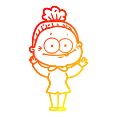 warm gradient line drawing cartoon happy old woman