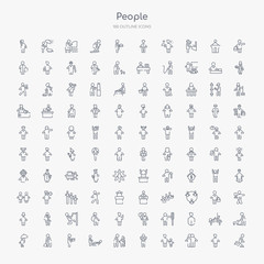 100 people outline icons set such as ski stick man, hugging, hand of an adult, heart in hands, help the elderly, person giving assistance, men carrying a box, sweeping person