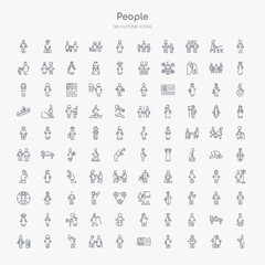 100 people outline icons set such as spindle, aviation, bearded woman, identification card with picture, male user, elder, cough, hips