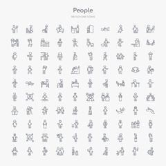 Naklejka na ściany i meble 100 people outline icons set such as layer working, garderner, landkeeper, cook, curier, family board games, constructor, ninja portrait