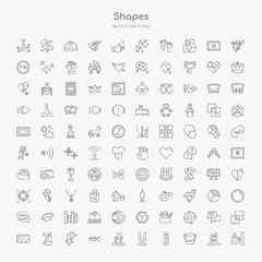 100 shapes outline icons set such as no push, empty bucket, paragraph, undelined, letter glow effect, strike through, moon and broom, spa room