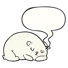 cartoon sleepy polar bear and speech bubble