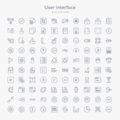 100 user interface outline icons set such as up chevron, pie chart organization, line dot chart, update arrows, abc item chart, cursor arrow, right button, top button