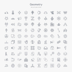 100 geometry outline icons set such as measure, select all, import, dimension, axis, paste clipboard, rotate, color wheel