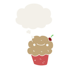 cartoon cupcake and thought bubble in retro style