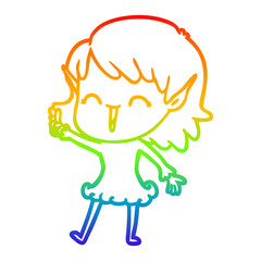 rainbow gradient line drawing cartoon elf girl