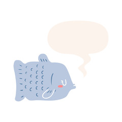 cartoon fish and speech bubble in retro style