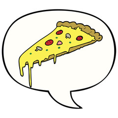 cartoon pizza slice and speech bubble