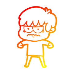 warm gradient line drawing annoyed cartoon boy
