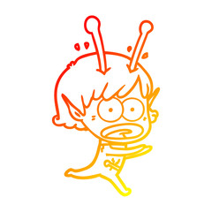 warm gradient line drawing cartoon shocked alien girl