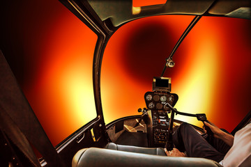 Cockpit and console of a spaceship running inside a black hole with pilot driving at speed of...