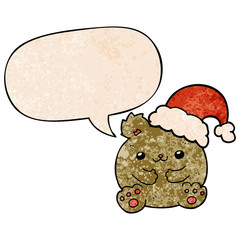 cute cartoon christmas bear and speech bubble in retro texture style