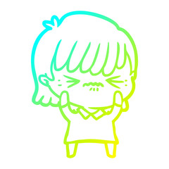 cold gradient line drawing annoyed cartoon girl