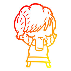 warm gradient line drawing cartoon woman crying