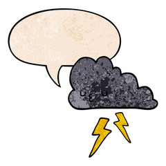 cartoon storm cloud and speech bubble in retro texture style