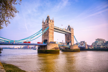 Tower Bridge across the River Thames in London, UK.