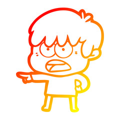 warm gradient line drawing worried cartoon boy