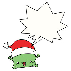 cute cartoon christmas frog and speech bubble