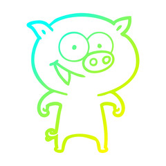 cold gradient line drawing cheerful pig cartoon