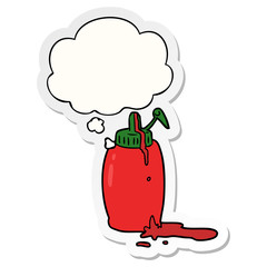 cartoon ketchup bottle and thought bubble as a printed sticker