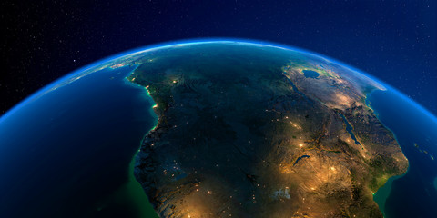 Detailed Earth at night. Southern Africa Angola and Congo