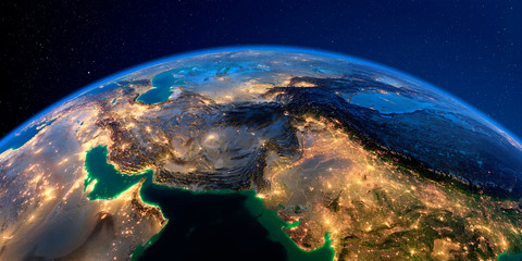 Fototapeta na wymiar Detailed Earth at night. South Asia. Pakistan, Afghanistan, India