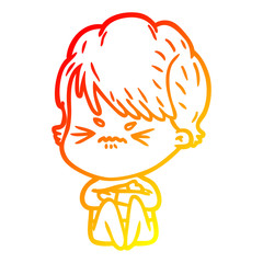 warm gradient line drawing cartoon frustrated woman