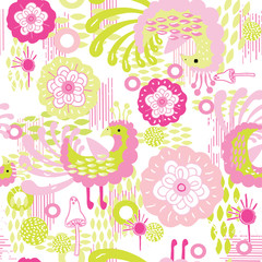 Colorful Birds and Blooms Seamless Repeat with Coordinates