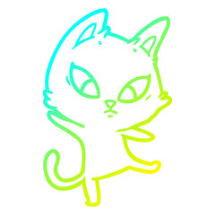 cold gradient line drawing confused cartoon cat