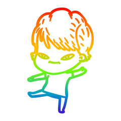 rainbow gradient line drawing cartoon happy woman