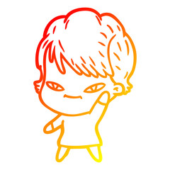 warm gradient line drawing cartoon happy woman