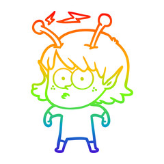 rainbow gradient line drawing cartoon alien girl