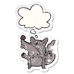 cartoon werewolf howling and thought bubble as a distressed worn sticker