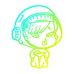 cold gradient line drawing cartoon astronaut woman