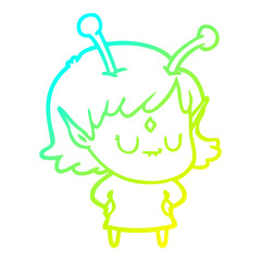 cold gradient line drawing cartoon alien girl