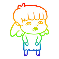 rainbow gradient line drawing cartoon worried woman