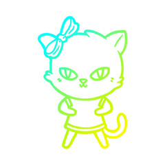 cold gradient line drawing cute cartoon cat