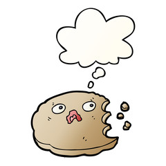 cartoon bitten cookie and thought bubble in smooth gradient style