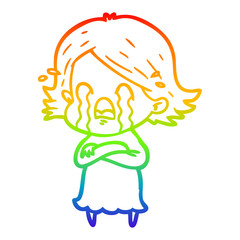 rainbow gradient line drawing cartoon woman crying