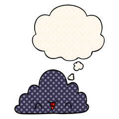 cute cartoon cloud and thought bubble in comic book style