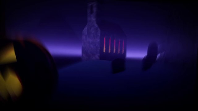 Spooky Animated Halloween Background. 3d render with pumpkin graveyard and church. Mysterious dark seamless Cartoon with motion blurr effect
