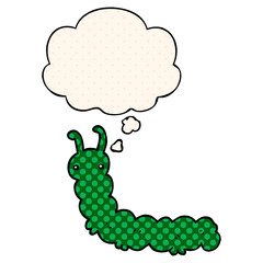 cartoon caterpillar and thought bubble in comic book style