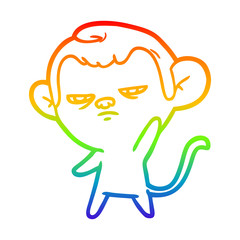 rainbow gradient line drawing cartoon monkey