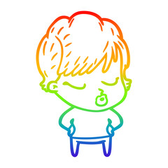 rainbow gradient line drawing cartoon woman with eyes shut